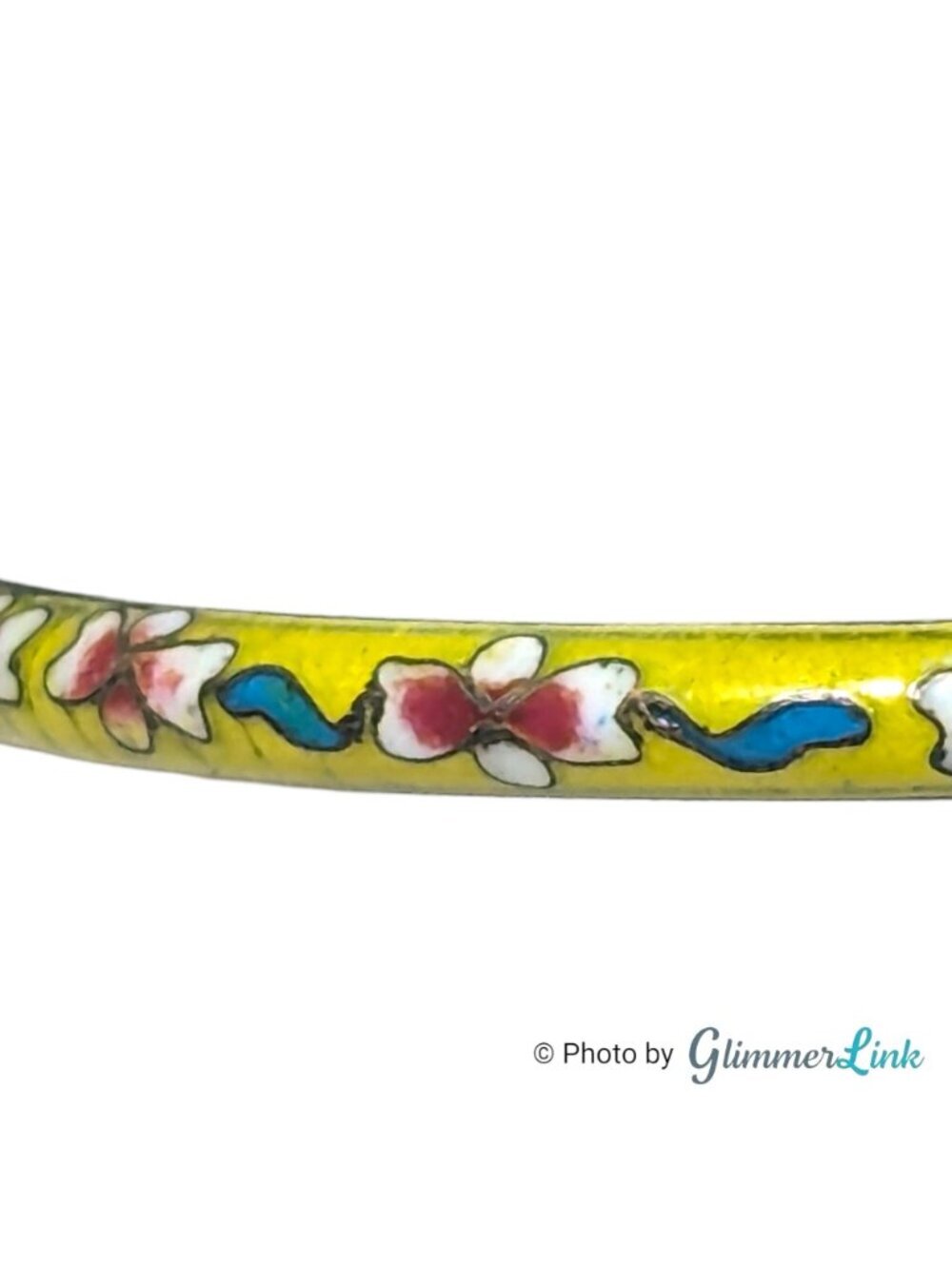 Vintage Yellow Cloisonne Floral Bangle Slim Stacking Enamel - Picture 5 of 11